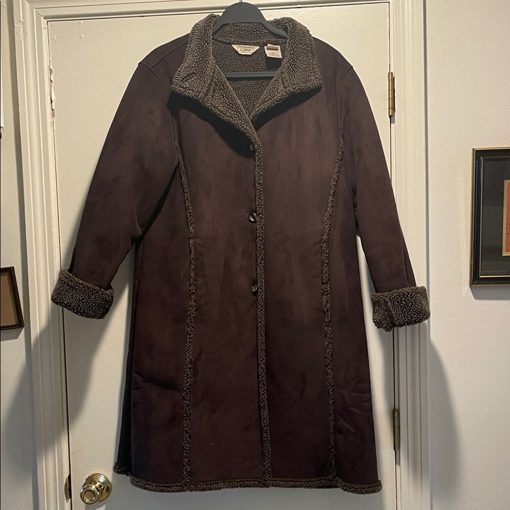 L.L. Bean Barn or Field Faux Sherpa Brown Trench Coat Vintage